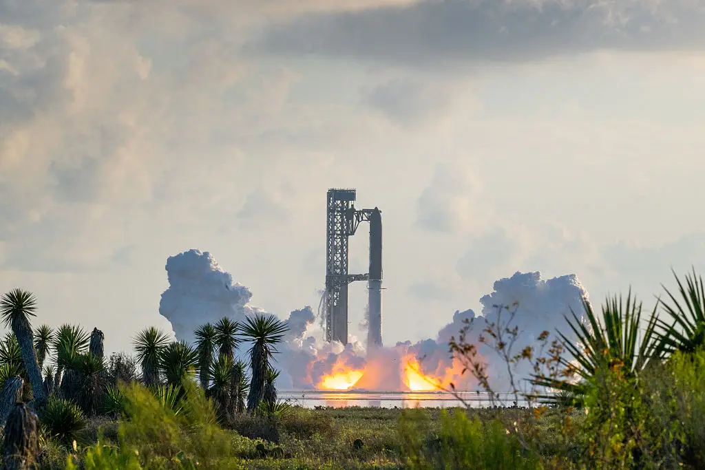 Starship managed to get off the ground and reach orbit for the first time ever despite suffering engine issues (Brandon Bell/Getty Images)