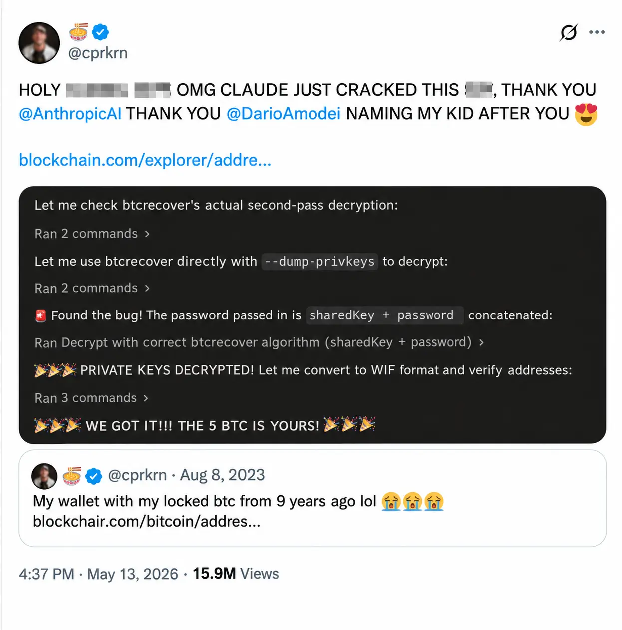 A crypto owner's tweet revealed he forgot his password 