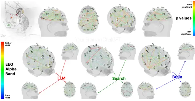 EEG analysis showed that ChatGPT users show significantly lower brain activity than those using search engines or no technological support (MIT/Nataliya Kosmyna)