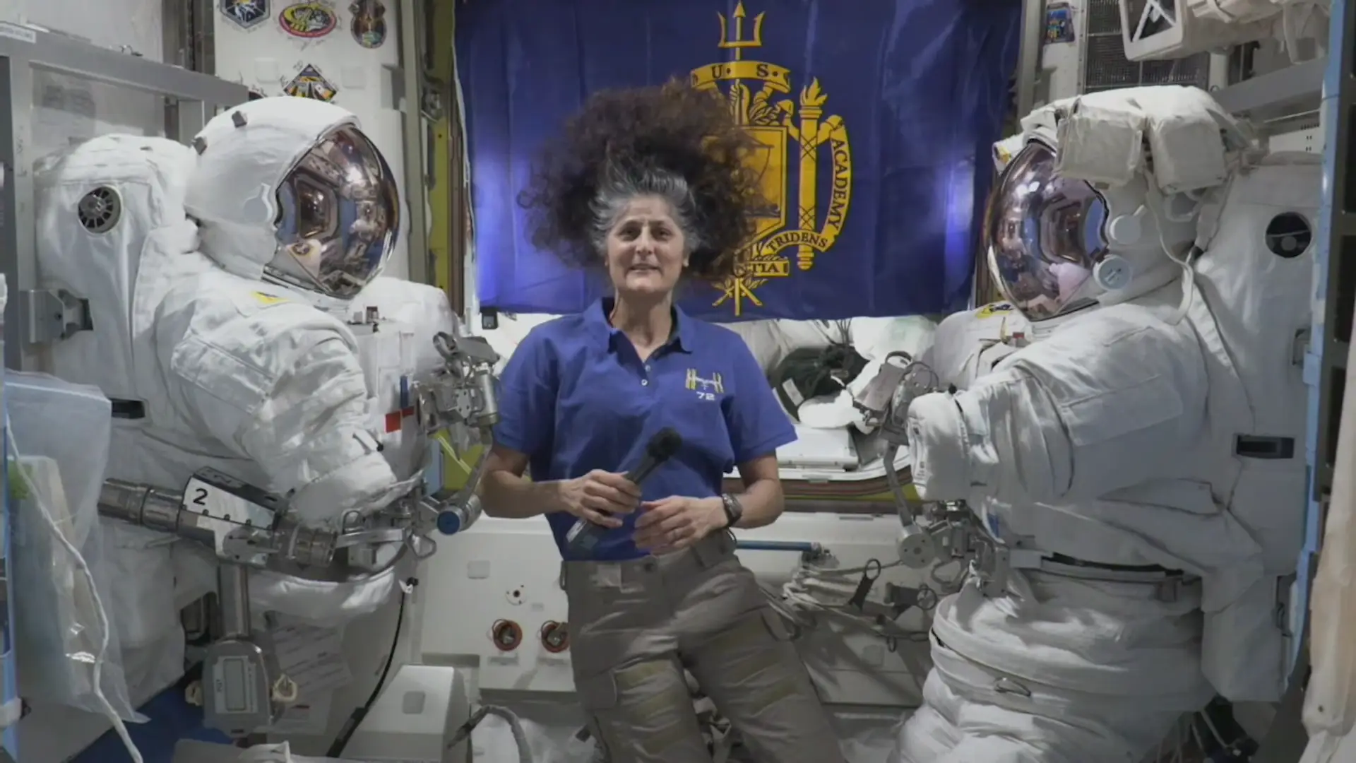 Suni Williams' hair is noticeably 'wild' thanks to the low gravity conditions (Youtube/NASA Video)