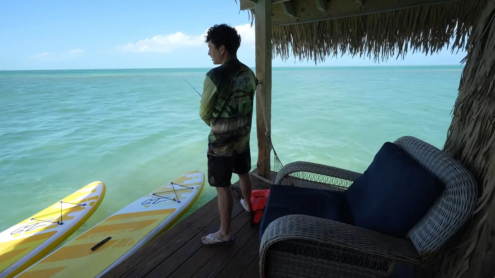There are reportedly sharks in the waters surrounding the hotel, so Ruben stuck to fishing while he was there (YouTube/ruben holgado)