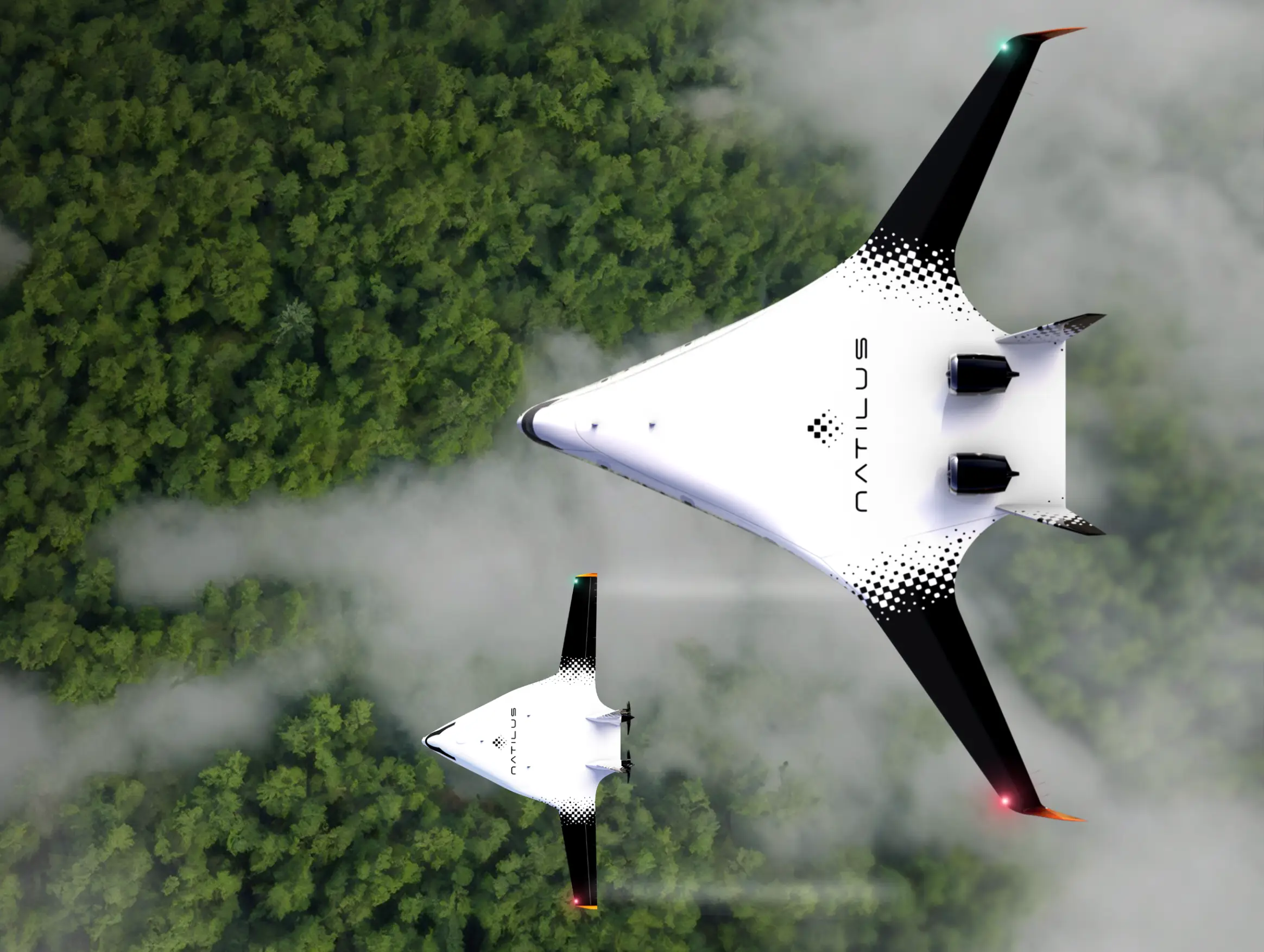 The plane has a 'blended wing body' (Natilus)