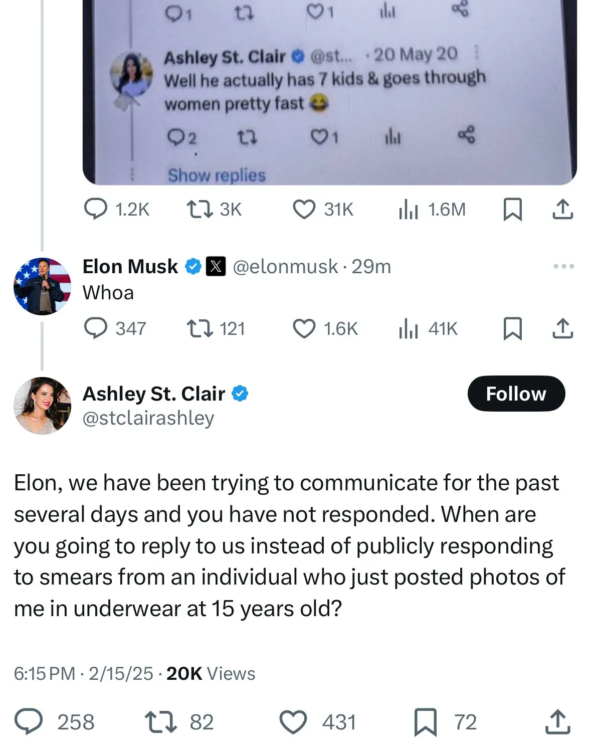 St. Clair posted a now-deleted response to Musk (X / Ashley St. Clair)