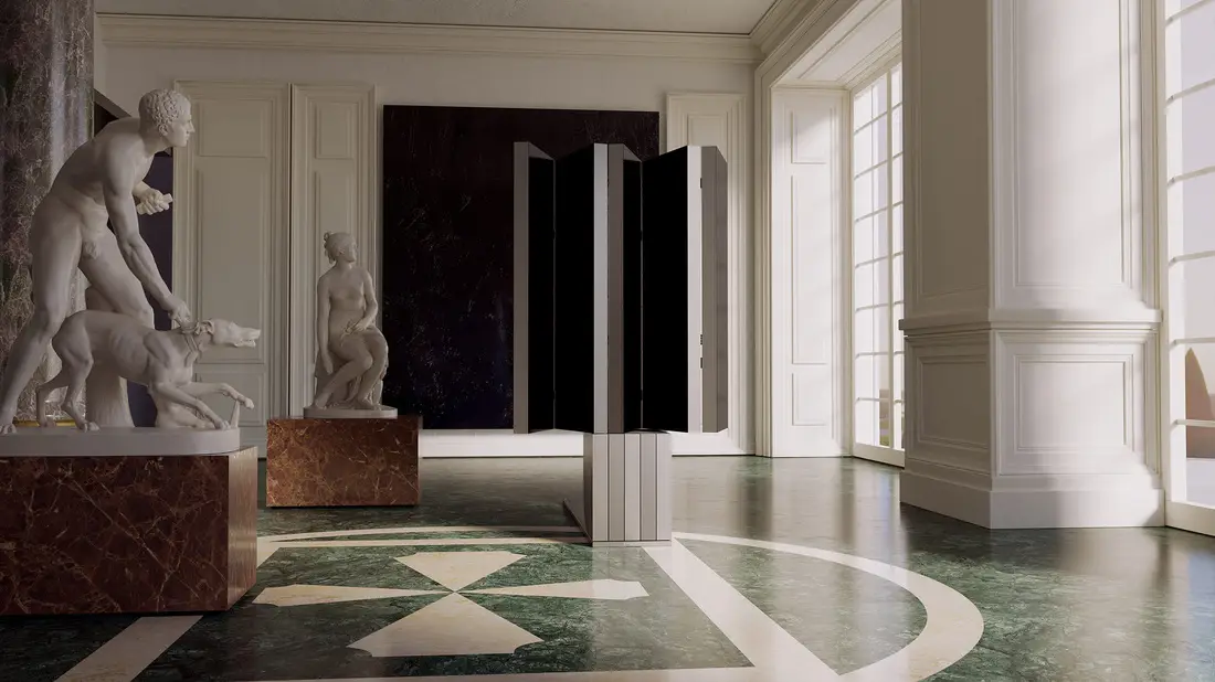 The TV takes a minute to fold up.