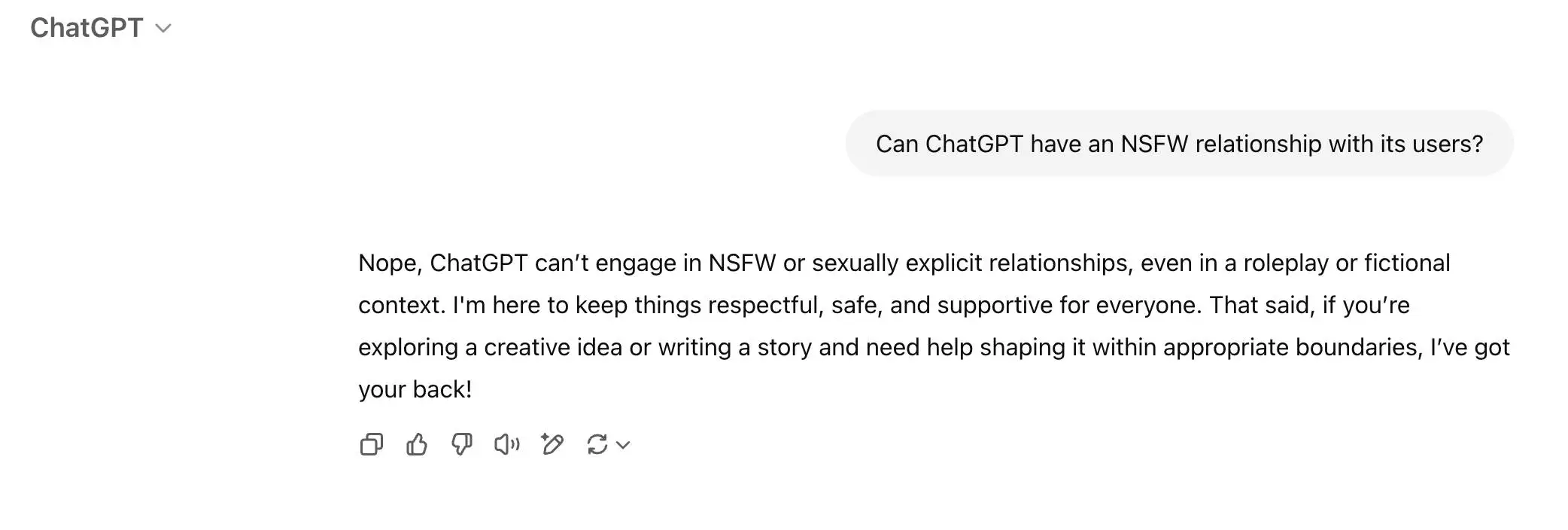 We asked ChatGPT if it can have an NSFW relationship with someone (ChatGPT)