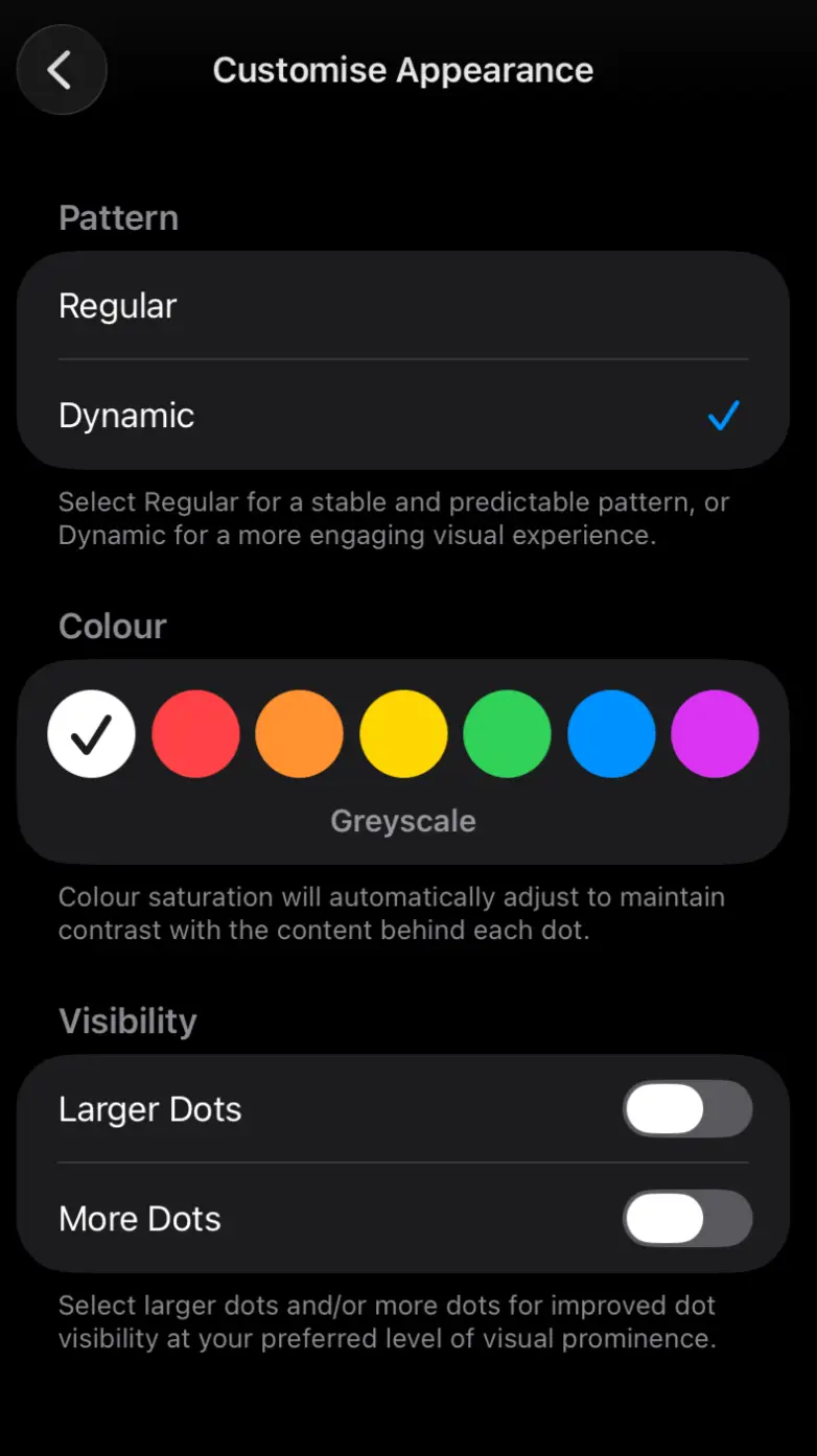 Vehicle Motion Cues adds a series of animated black dots to the edges of your screen that mirror the movement of the moving vehicle (UniladTech)
