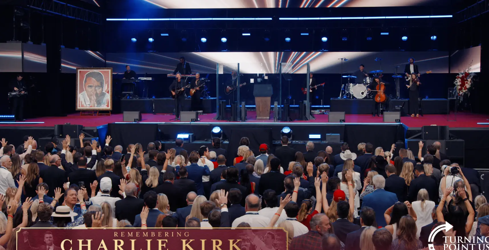 The podium appears to be protected with bullet proof glass (Rumble)