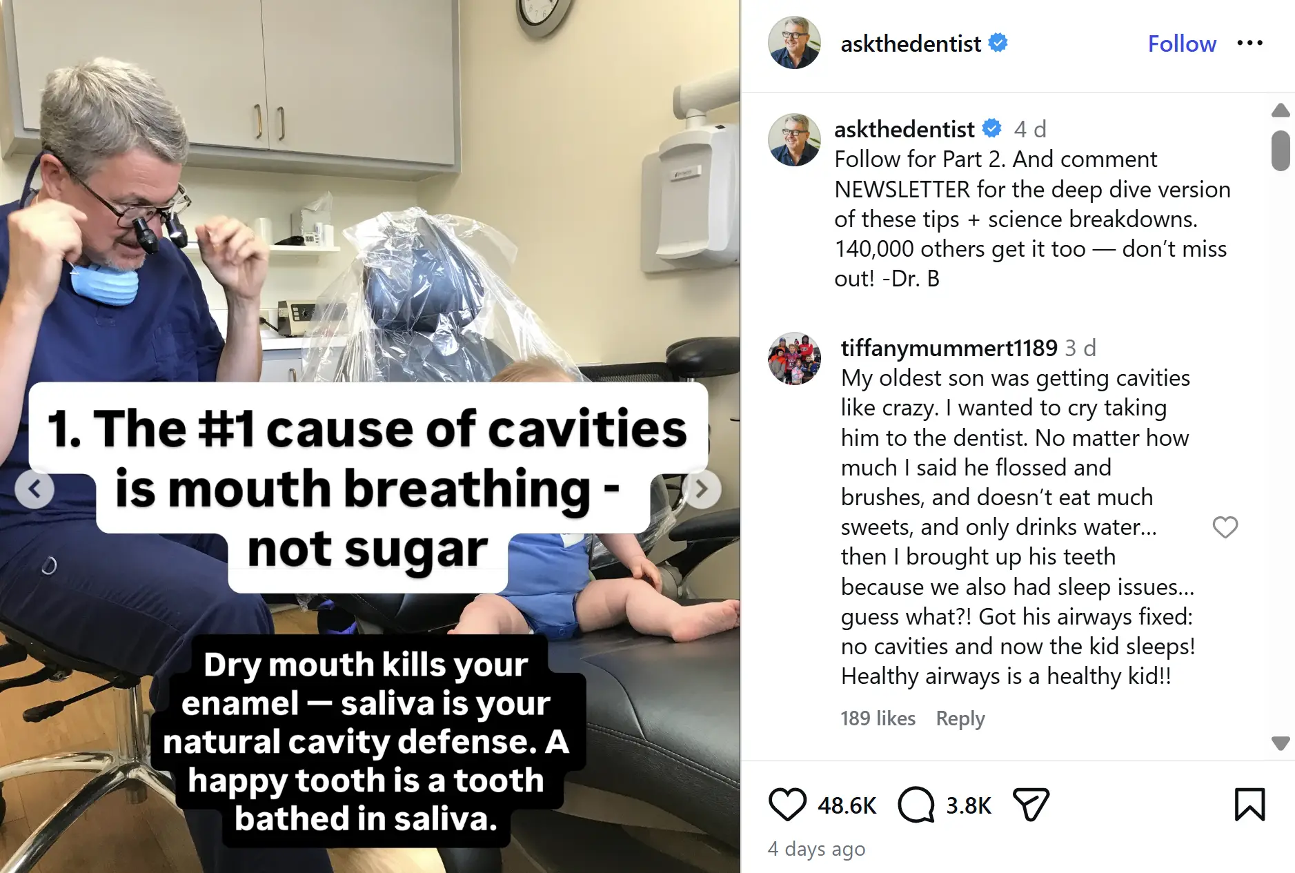 Dr. Burhenne reveals mouth breathing to be the number one cause of cavities (askthedentist / Instagram)