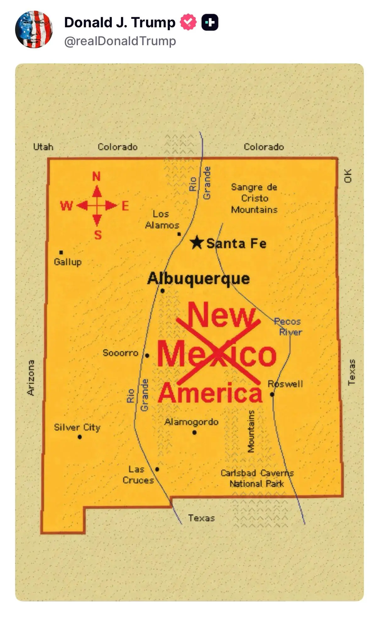 Trump took to his social media to share new plans for the state of New Mexico (Truth Social)