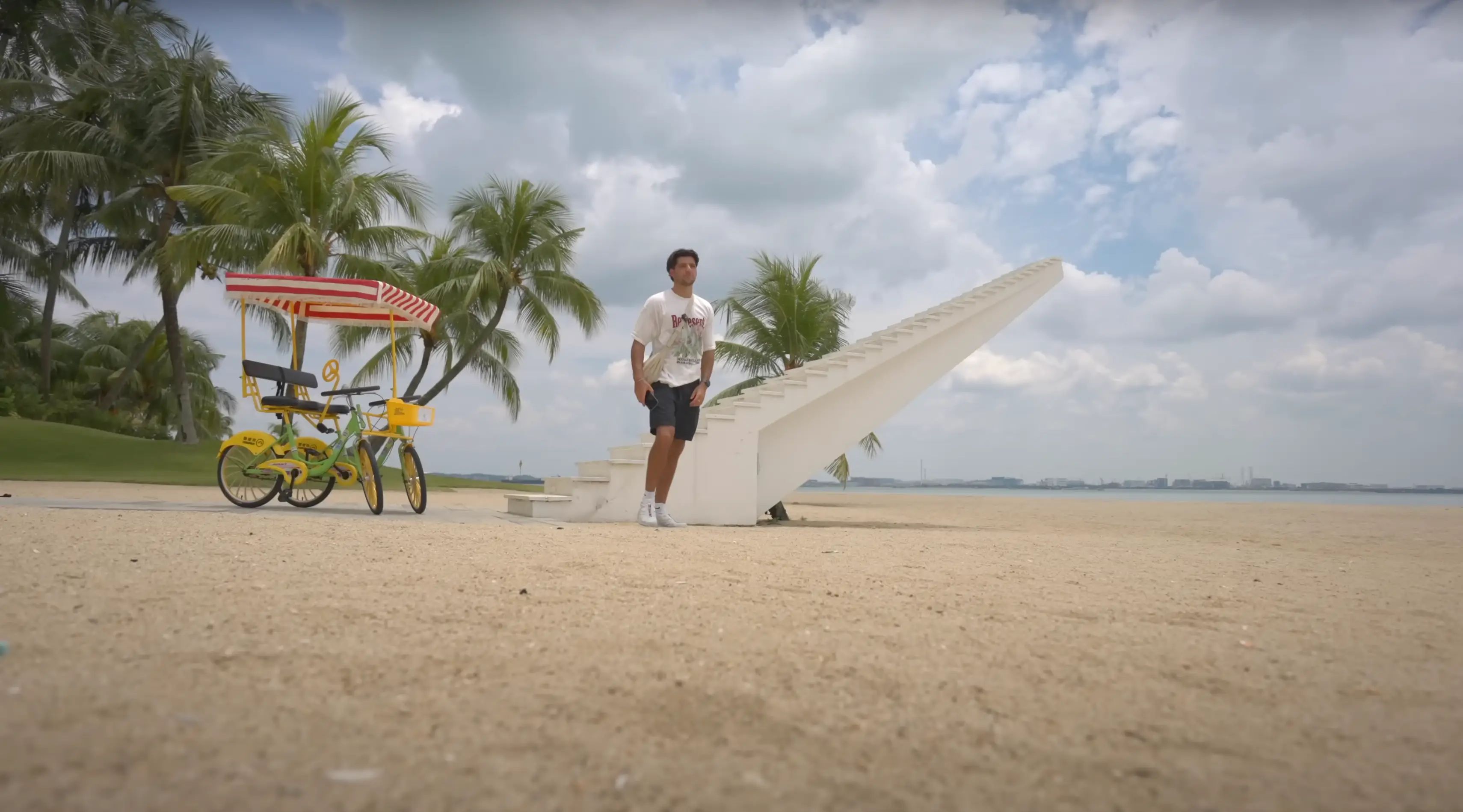 On the beach, the YouTuber found a staircase that leads to nowhere (YouTube/@benmorris)