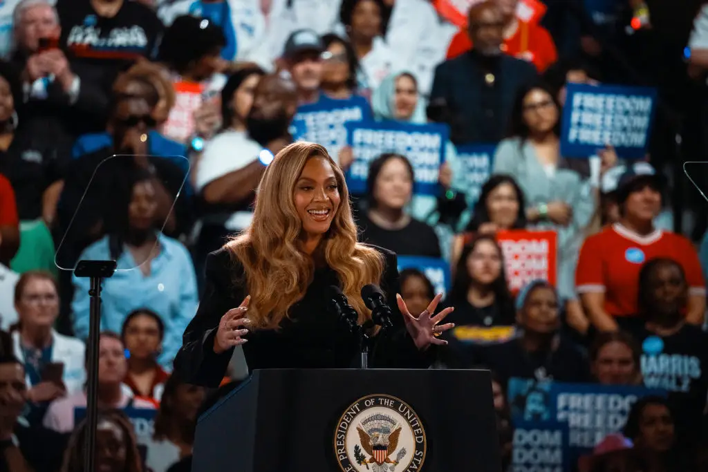Harris brought out Beyoncé at her Houston rally to offset the Rogan podcast mishap, but some considered this to be a losing hand overall (Jordan Vonderhaar/Getty Images)
