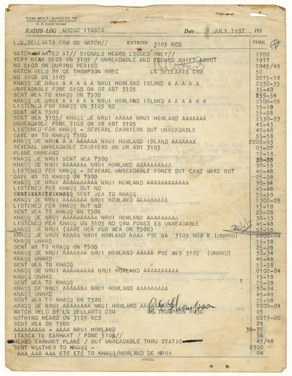 The pilot's final transmission reveals her worries (US National Archives)