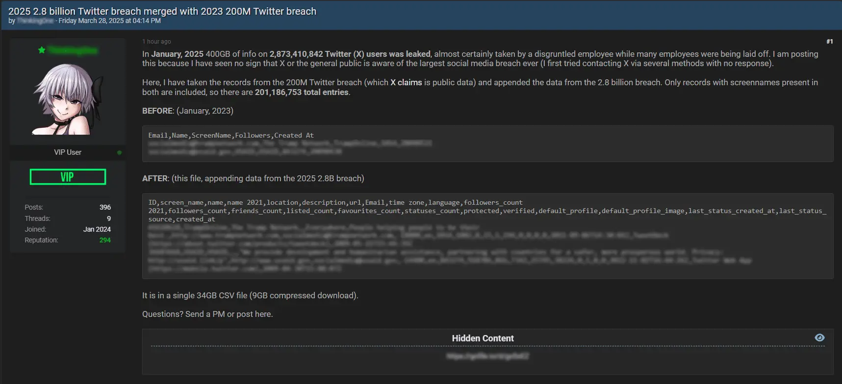 A screenshot of the original post showing the leaked data / SafetyDetectives