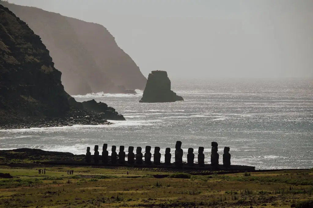 Ahu Tongariki, the island's most iconic line of statues, could meet the ocean by 2080 according to simulations (Fabien Pallueau/NurPhoto via Getty Images)