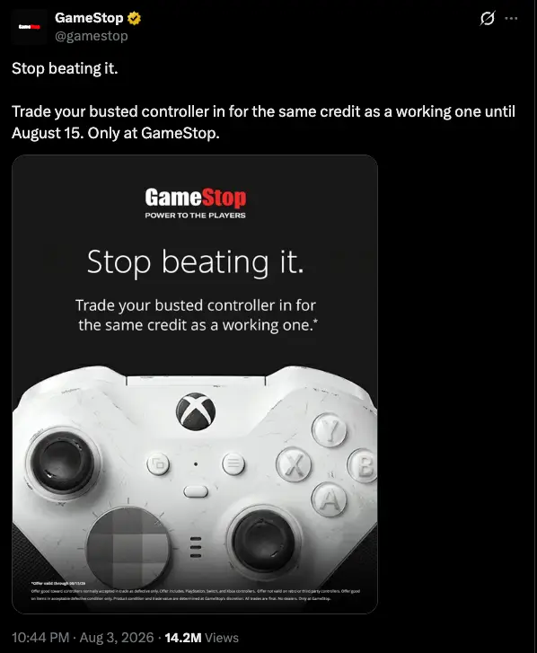 GameStop are letting people trade-in their old and 'busted' controllers and exchange them for a new one (X/GameStop)
