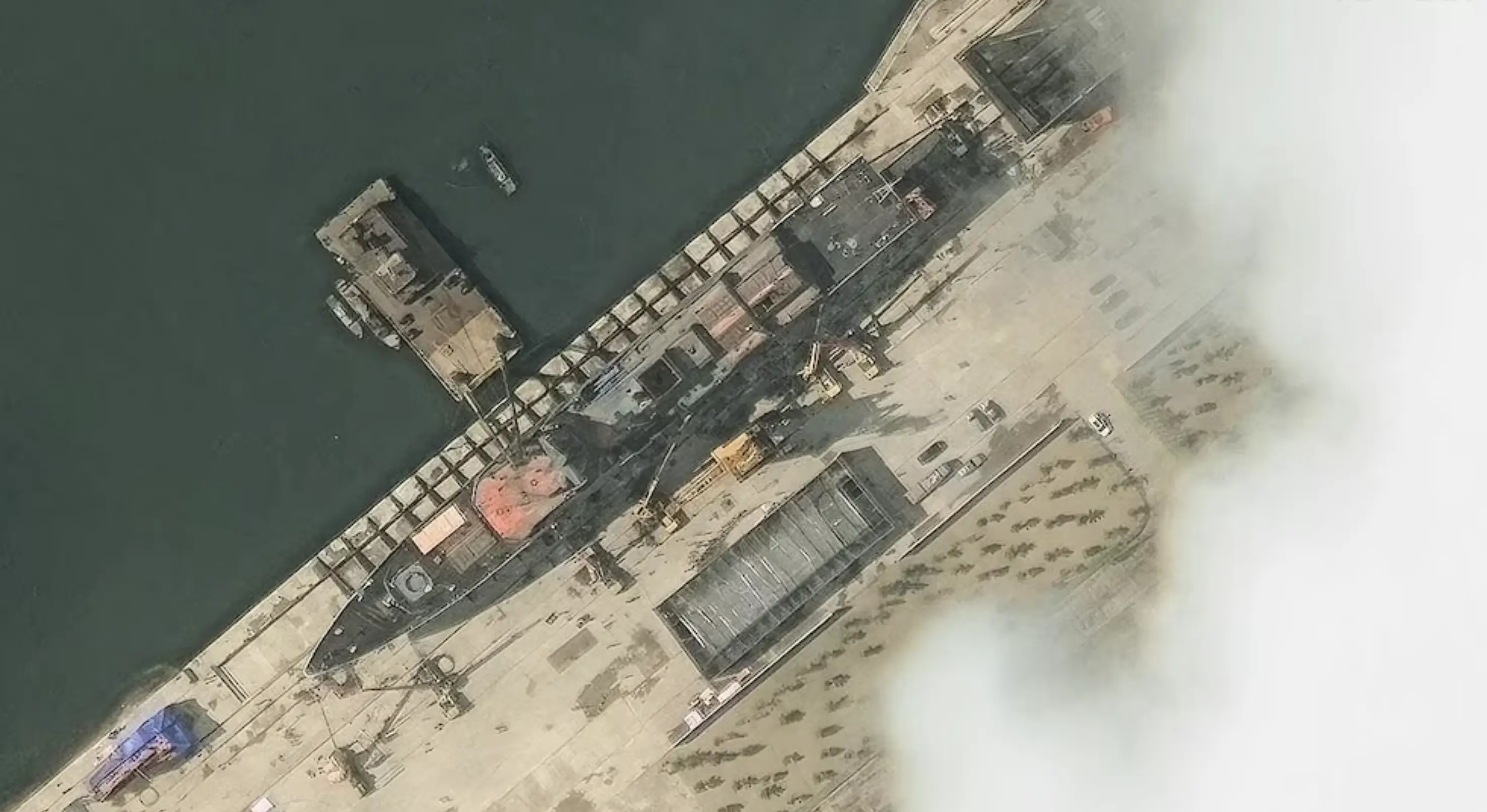 A satellite image of the new North Korean warship before launch (Reuters)