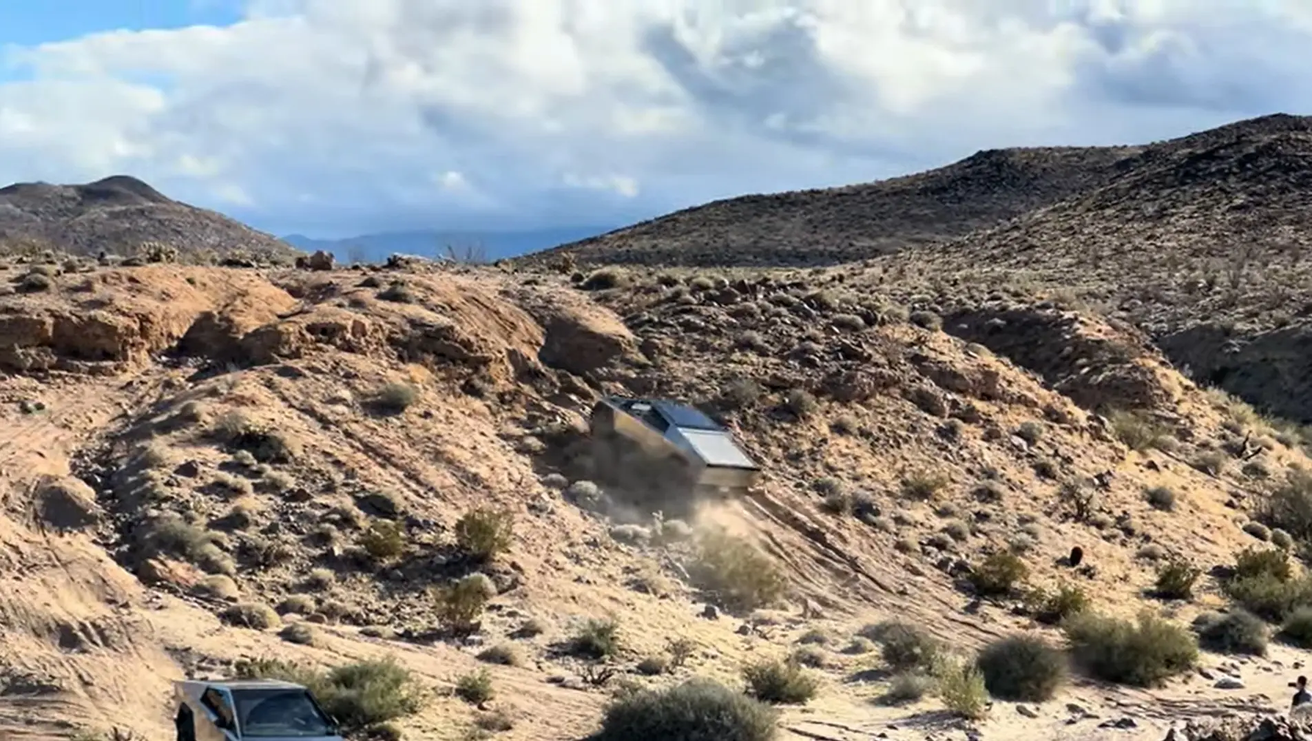 The Cybertruck seemed to glide up the difficult terrain with no problem.