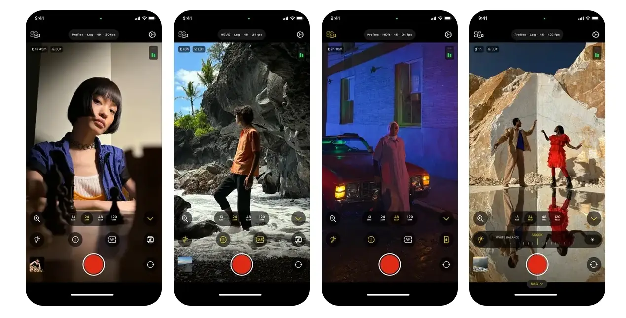 Screenshots of the Final Cut Camera iPhone app (Apple)