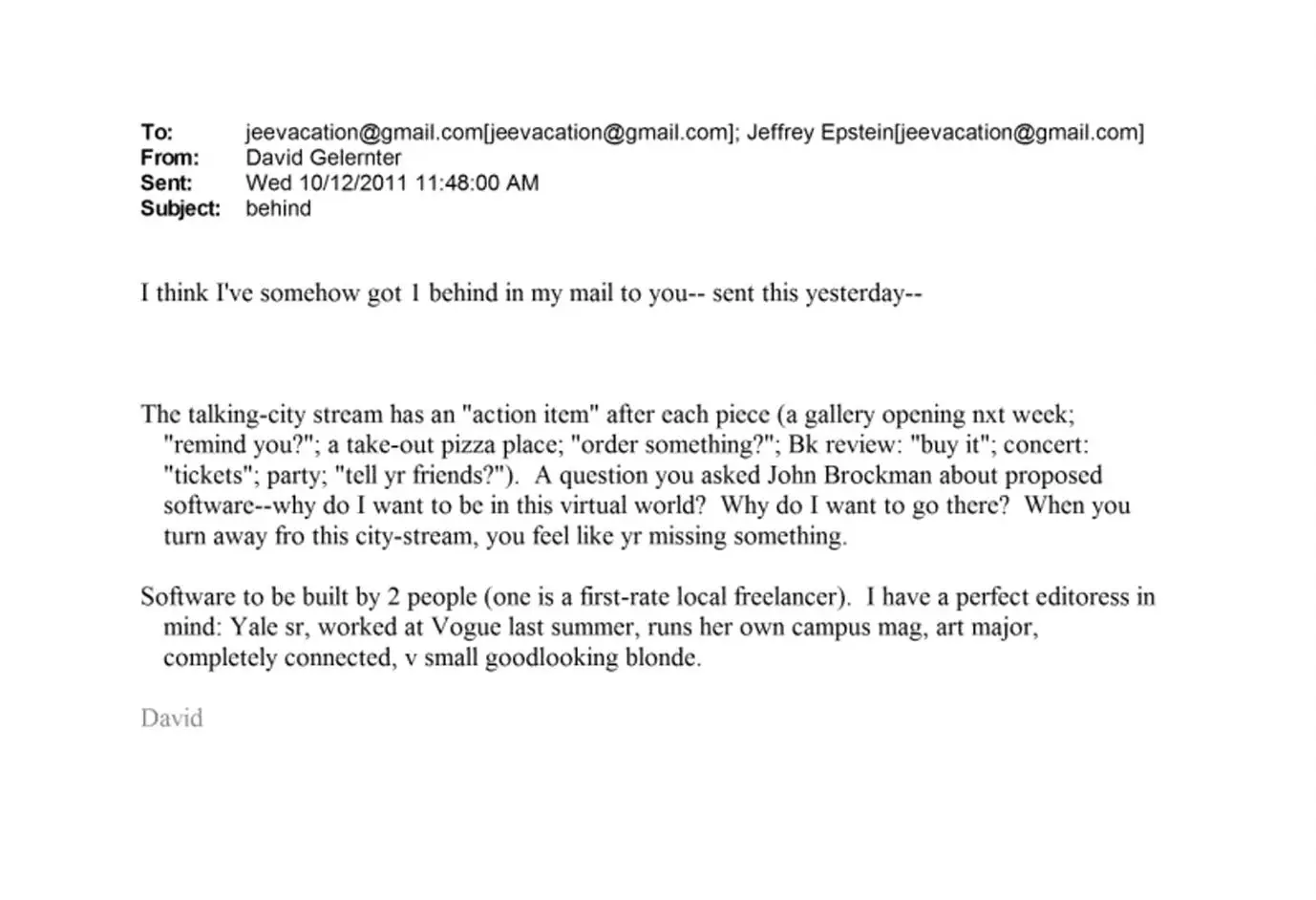 The email exchange took place back in 2011 (Department of Justice)