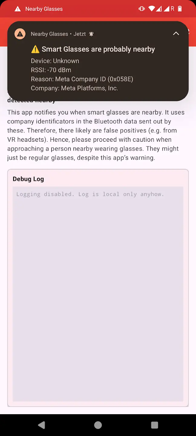 Nearby glasses lets you know when someone is using a pair of smart glasses within your location (Nearby Glasses)