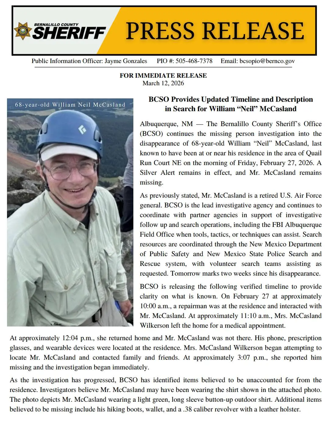 McCasland is among the missing scientists (Bernalillo County Sheriff’s Office0