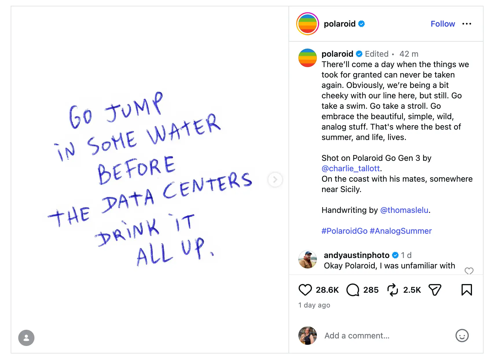 Polaroid is pushing a new analog campaign (Polaroid / Instagram)