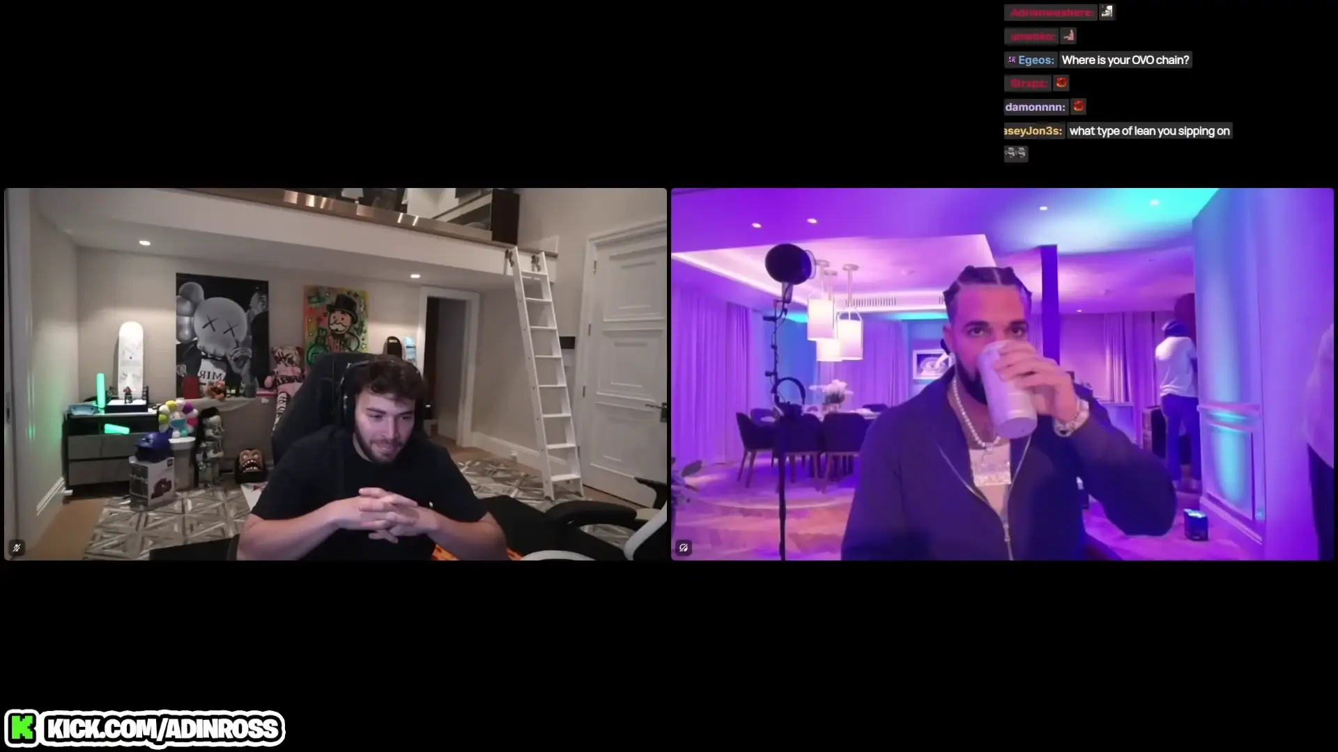 Adin Ross and Drake are involved in the lawsuit as it claims that they gambled while streaming 'under deeply fraudulent pretences' (YouTube/Legend)