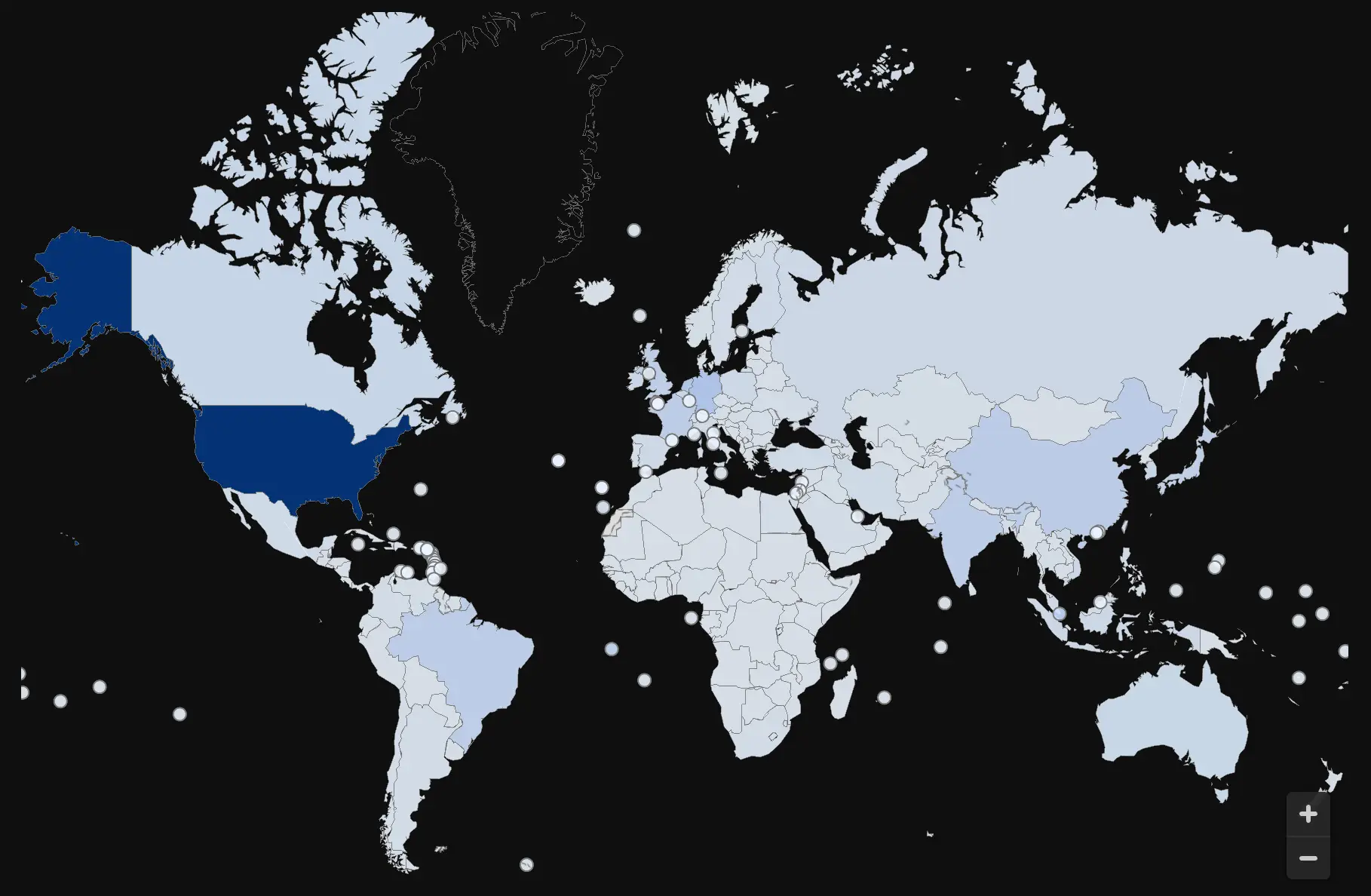 The map shows the highest bot density is in the USA (Cloudflare)