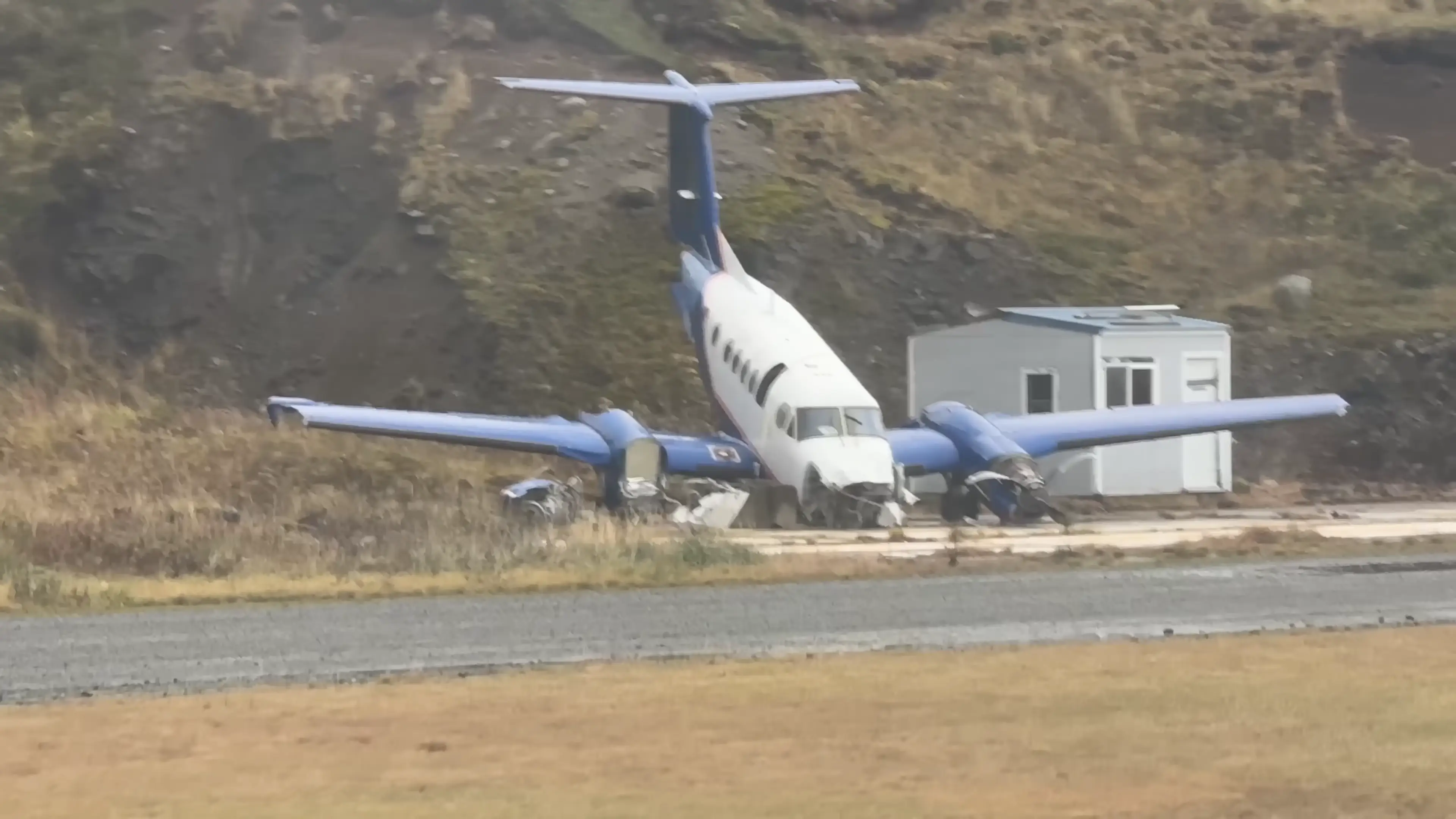 You're greeted with a crashed plane when you land into Unalaska airport (YouTube/Tonio Guajardo)