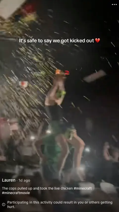 Numerous movie theater employees have urged cinemagoers not to throw popcorn during screenings of A Minecraft Movie (TikTok/@laurenlundd)