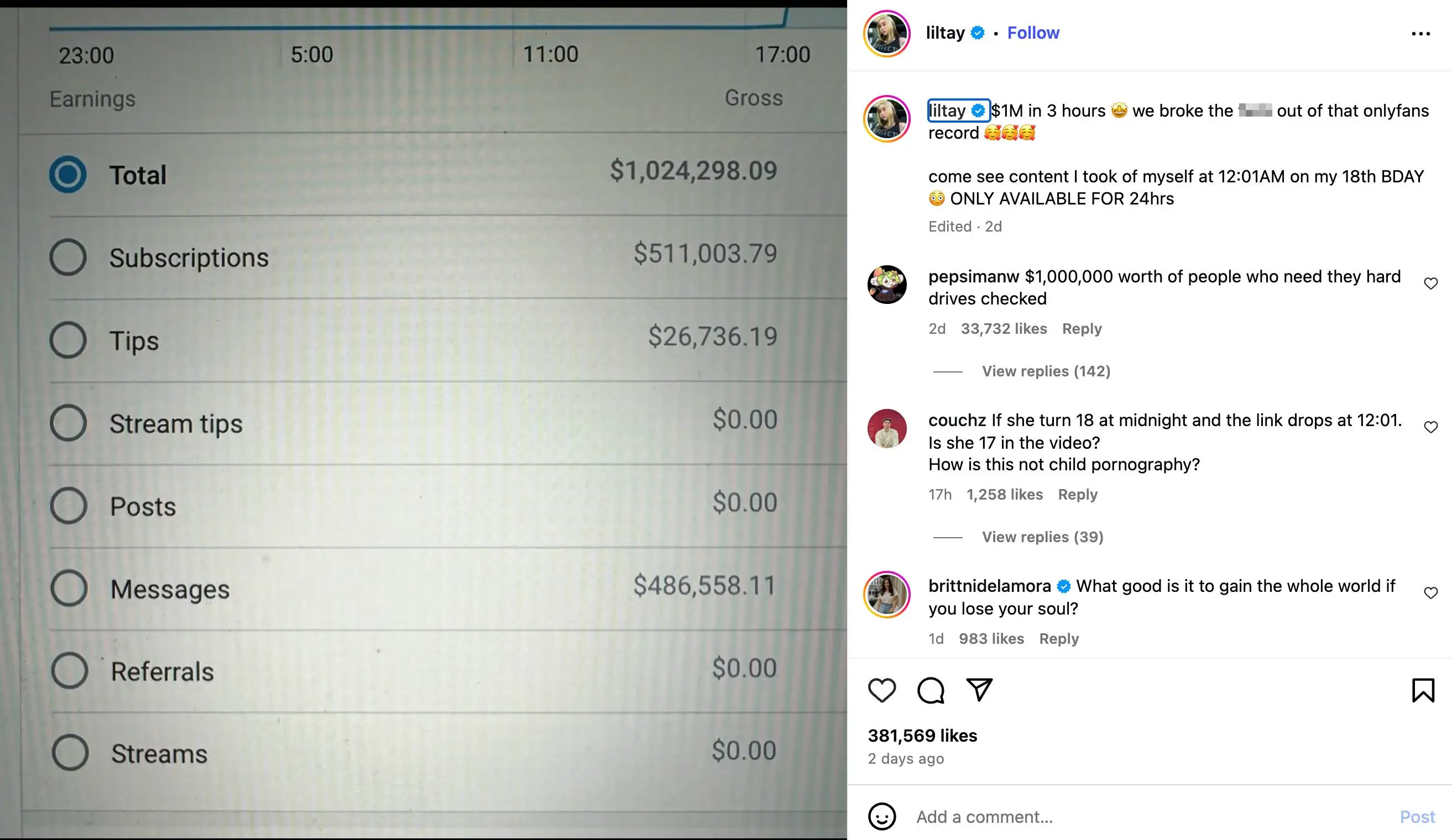 Lil Tay claims she's broken the OnlyFans earning record (Instagram / Lil Tay)