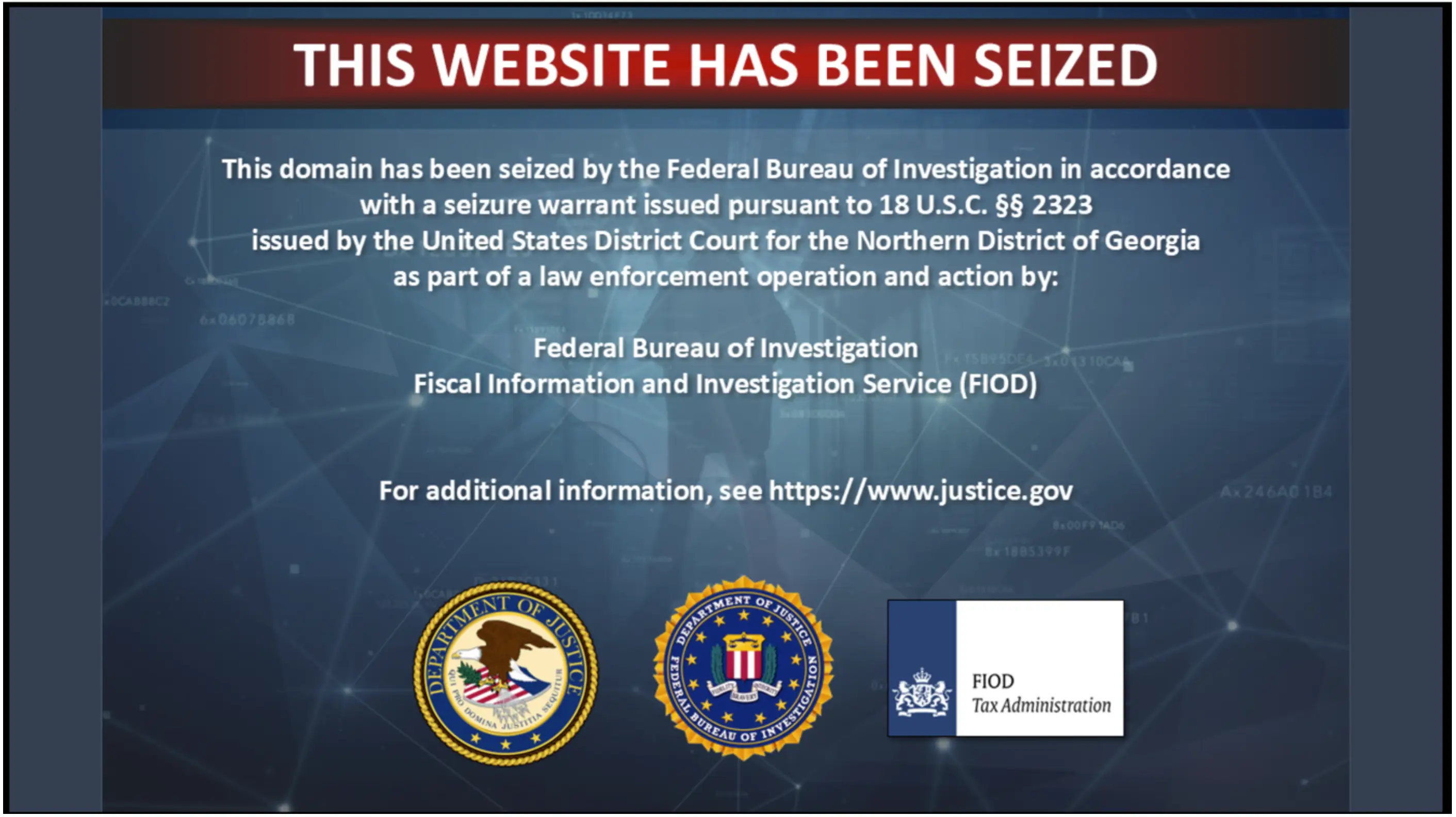 Users who enter the website will be met with this message. (FBI.gov)