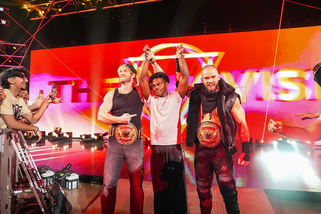 iShowSpeed is teaming up with Logan Paul and Austin Theory during Saturday night's opening fight (Rich Wade/WWE via Getty Images)