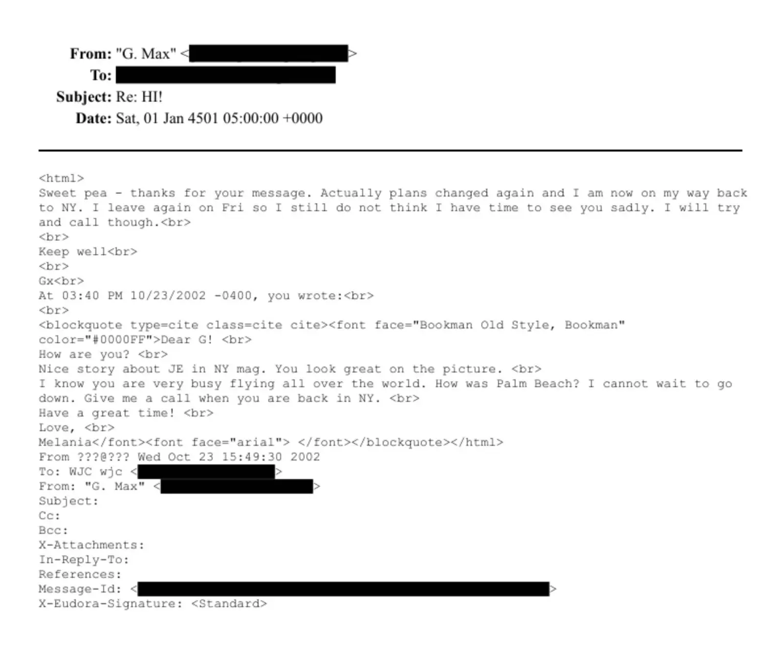 Trump has brushed off the 2002 email exchange (Department of Justice)