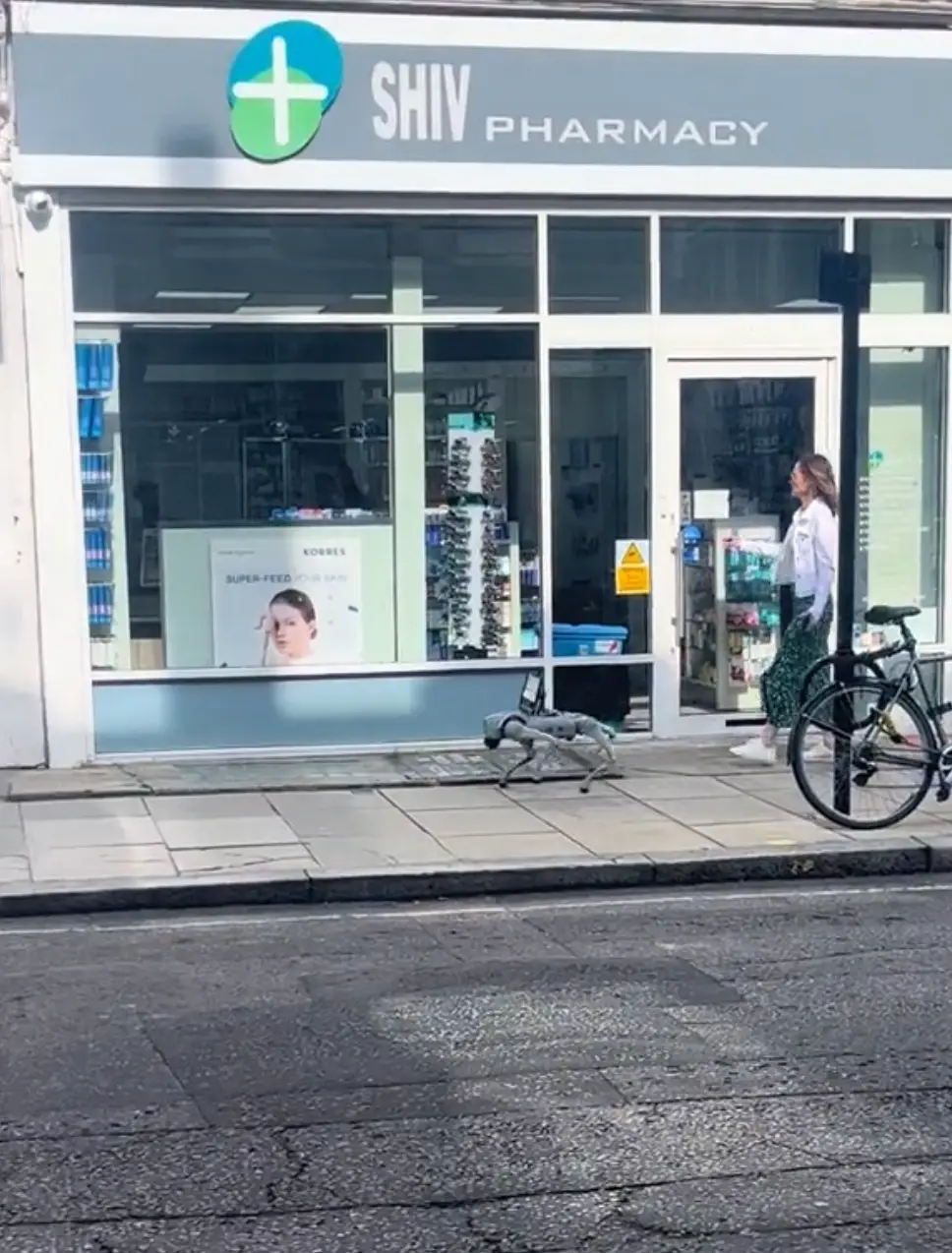 The robo dog walks down the street before turning to eerily look at the camera (TikTok/@coombsiehazza)