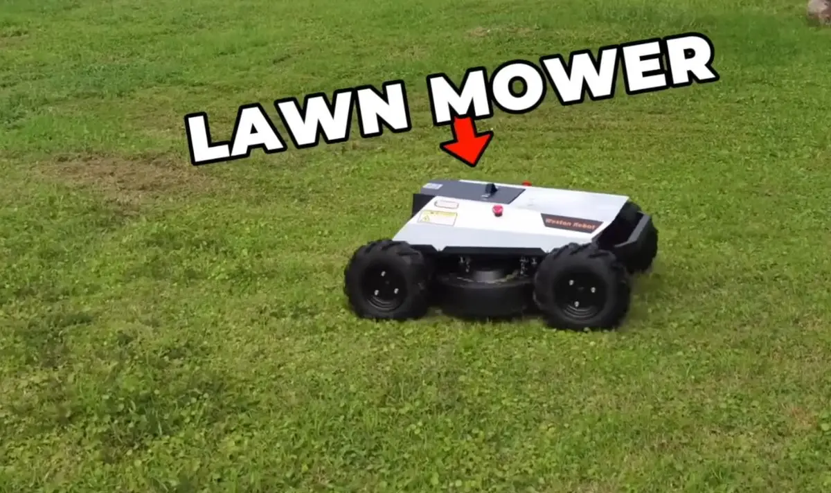 Electronic lawnmowers patrolled green areas outside hotels. (imdrewdoes/YouTube)