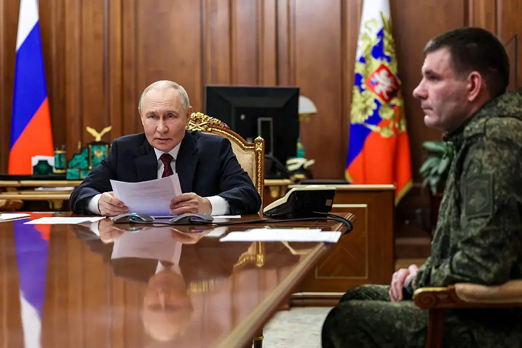 A Russian ‘Doomsday Radio’ station sent out a total of 15 chilling messages as fears of war continue to grow (Gavriil GRIGOROV/POOL/AFP via Getty Images)