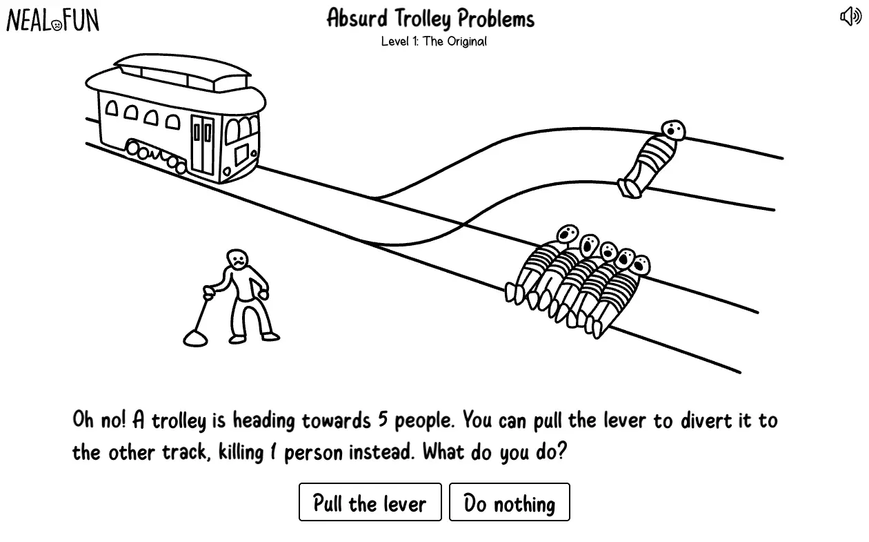 The trolley problem is one of the most popular philosophical challenges (Neal Fun)
