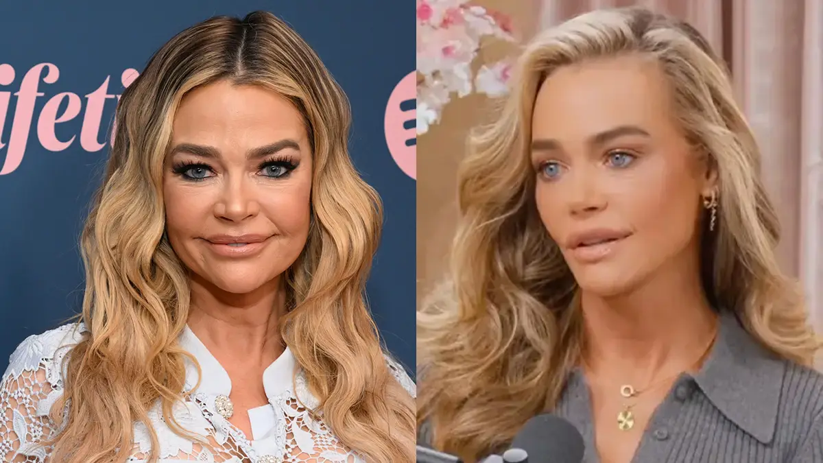 Denise Richards in 2022 (left) and 2026 (right) (Michael Kovac/The Hollywood Reporter via Getty Images/The Jenny McCarthy Wahlberg Show)