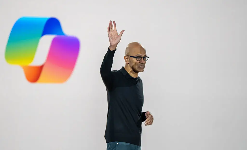The protest interrupted a speech by Microsoft CEO Satya Nadella (Stephen Brashear/Getty Images)