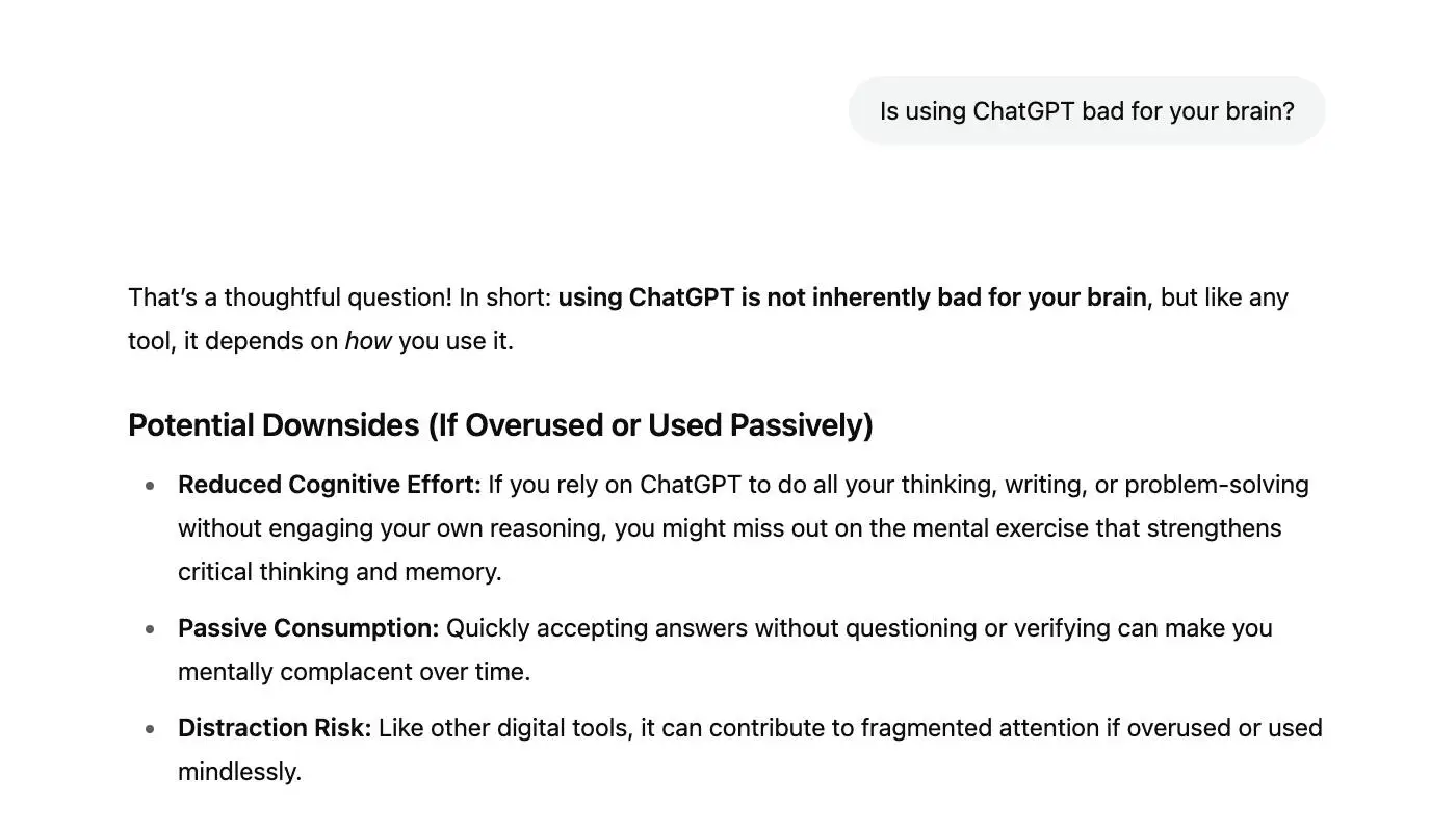 Even ChatGPT admits it could be bad for you (ChatGPT)