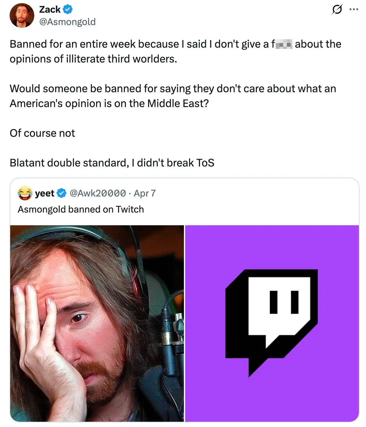 Hoyt wasn't happy with his ban (X)