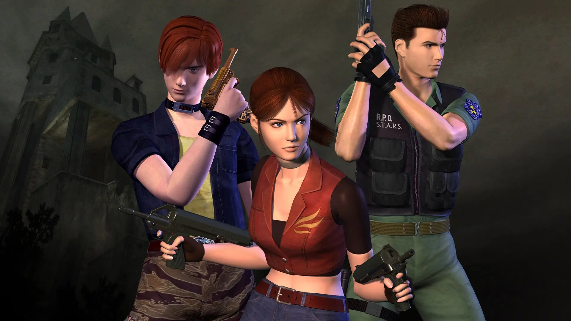 Promo image featuring Resident Evil - Code: Veronica's protagonists, Capcom