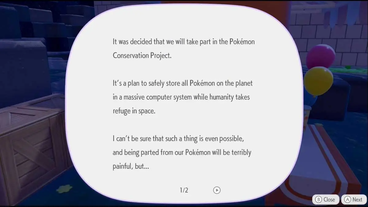 Pokopia Text post saying humans have gone to space, Credit Pokemon