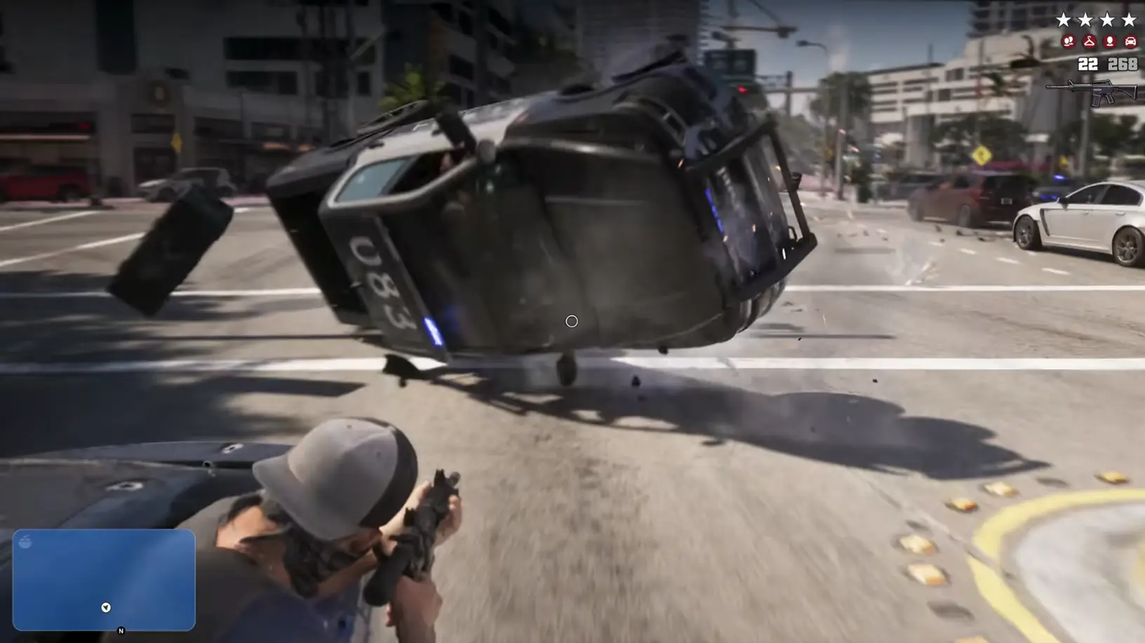 Shooting tyres out can do a load of damage it seems (Rockstar)