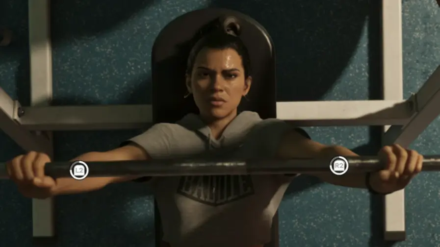 Lucia lifting weights in GTA 6 (Rockstar)