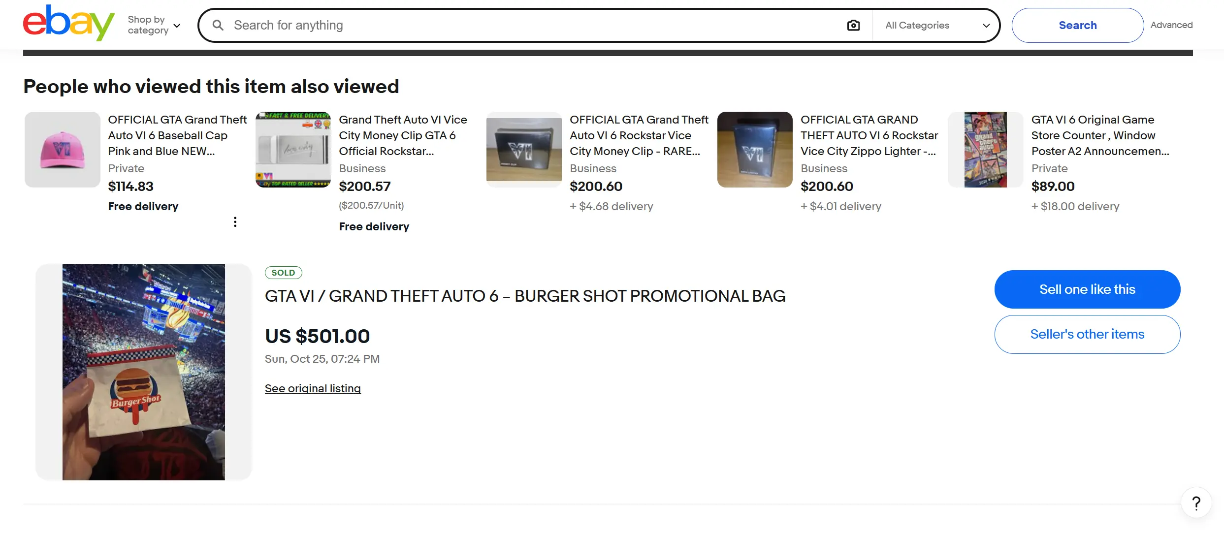 Other listings for used merch are being listed for hundreds of dollars, as well (eBay)