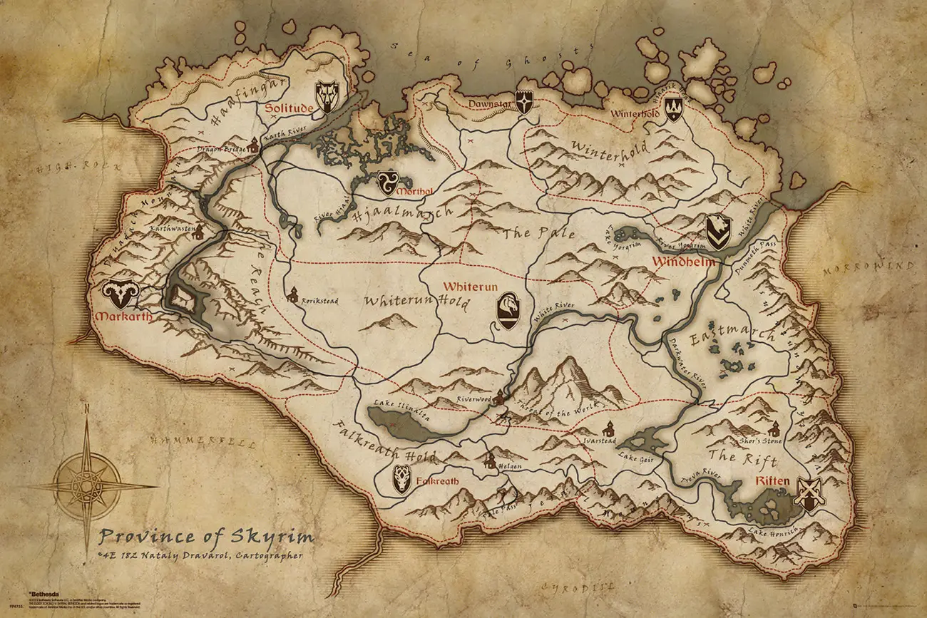 Map of Skyrim (from The Elder Scrolls V: Skyrim, Bethesda Softworks)