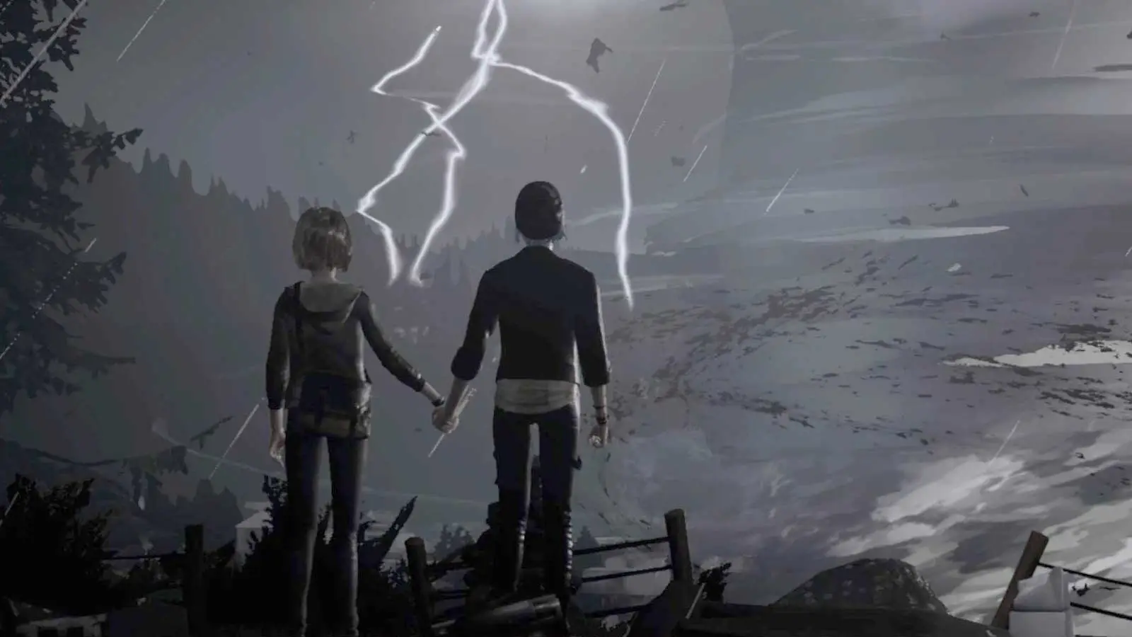 Chloe and Max overlooking the Arcadia Bay tornado, credit DONTNOD