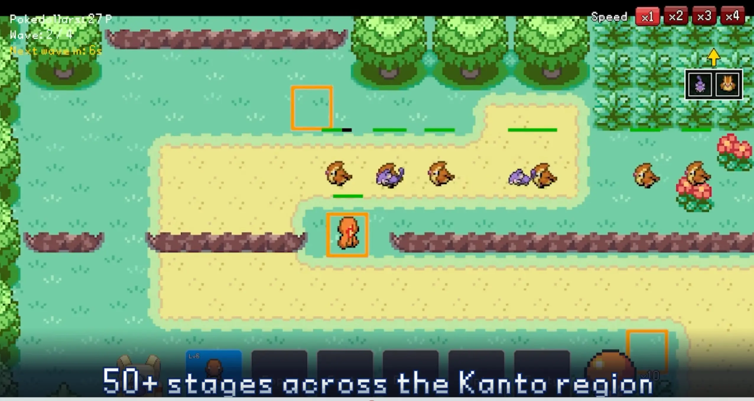 Kanto's familiar routes and caves host dozens of tower defence stages (Reddit/fvckp2w)